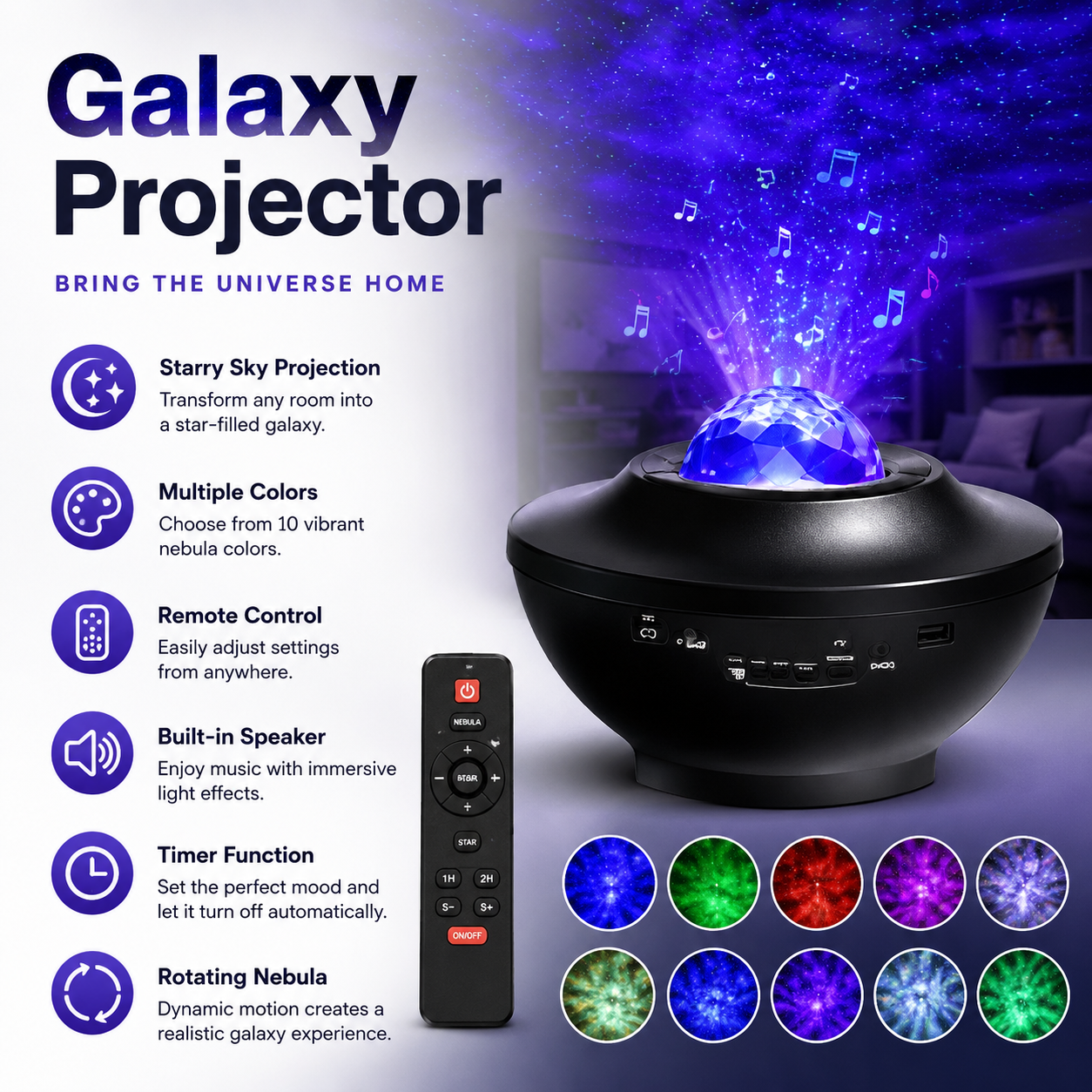 Galaxy Projector Night Light with Remote Control