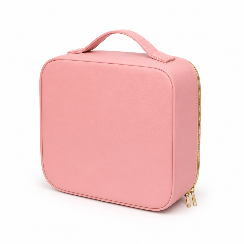 Portable Makeup Organizer Bag with LED Mirror – Pink