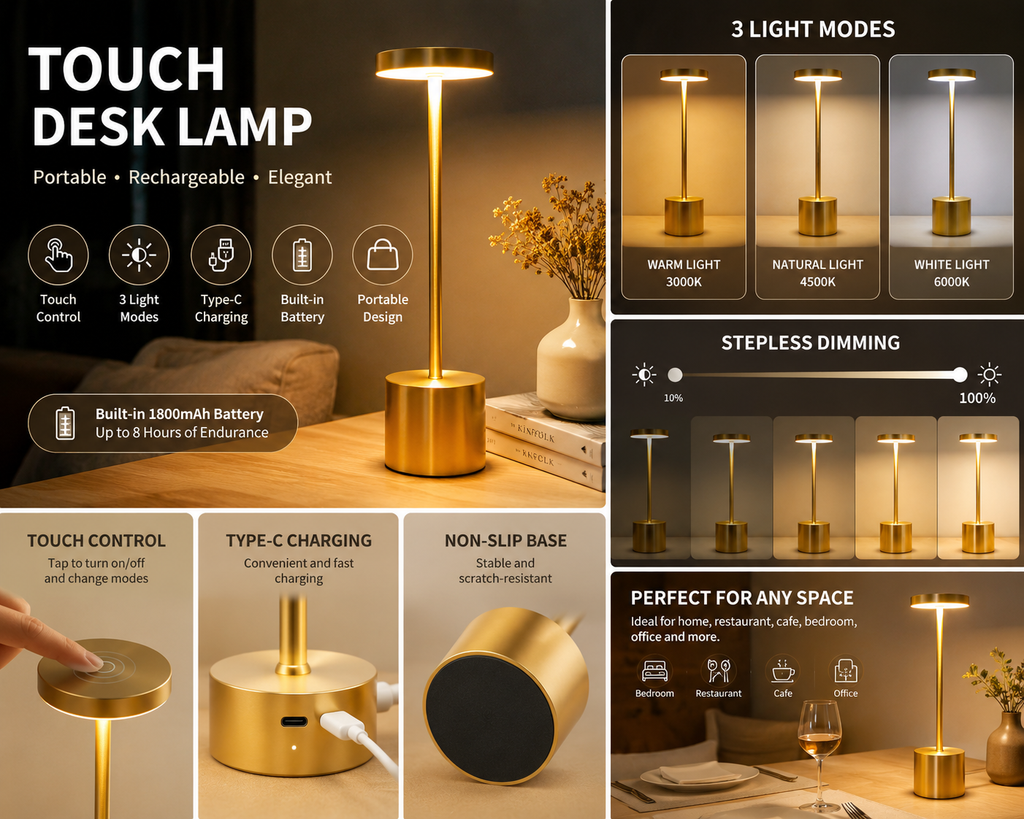 Rechargeable Touch Desk Lamp – Portable LED Table Lamp